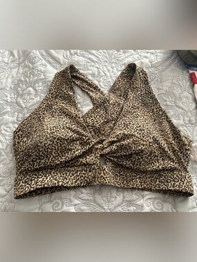 Fabletics Leopard Print Wrap Halter Bra - Brown/Black